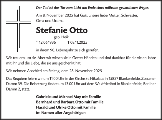 Traueranzeige von Stefanie Otto von Blickpunkt Ludwigsfelde/Zossen