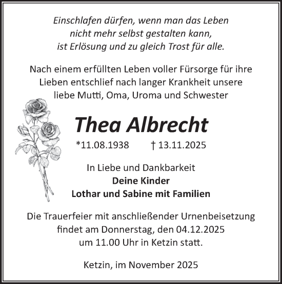 Traueranzeige von Thea Albrecht von Märkische Oderzeitung