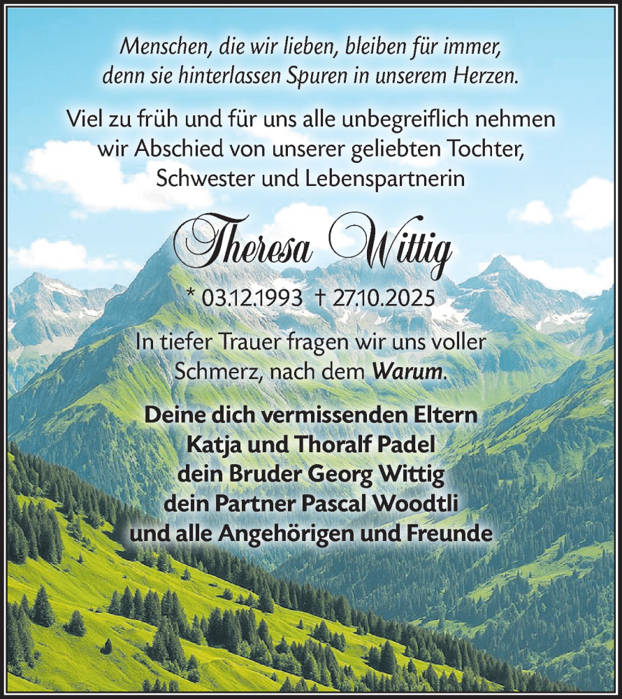  Traueranzeige für Theresa Wittig vom 08.11.2025 aus Märkische Oderzeitung