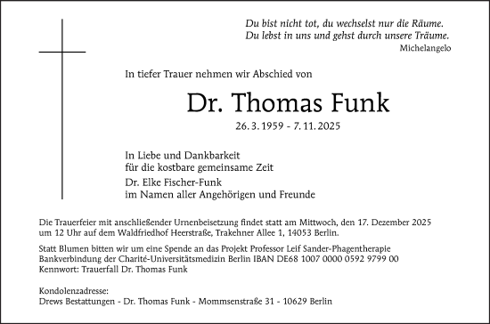 Traueranzeige von Thomas Funk von Märkische Oderzeitung