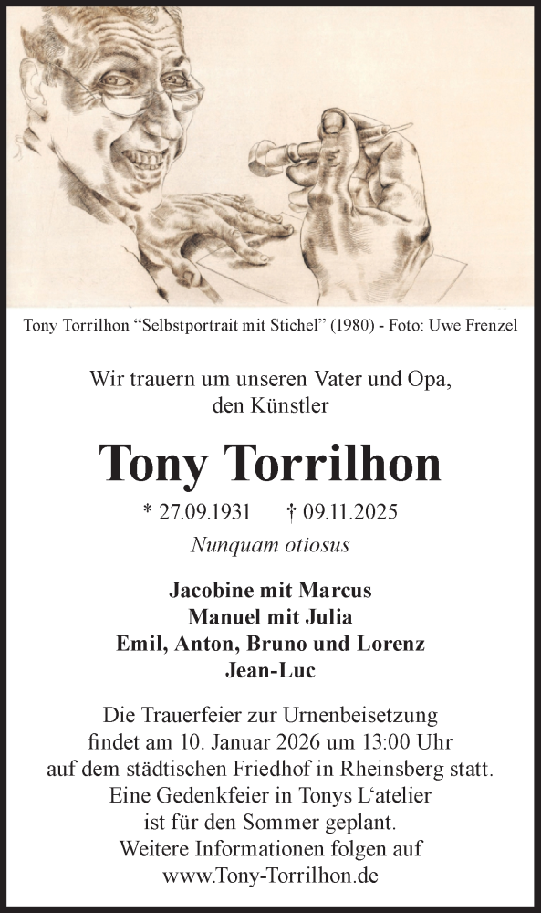  Traueranzeige für Tony Torrilhon vom 29.11.2025 aus Märkische Oderzeitung