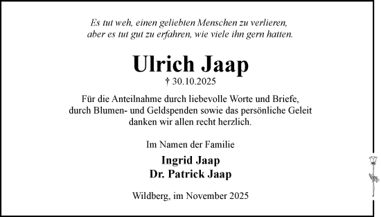 Traueranzeige von Ulrich Jaap von Märkische Oderzeitung