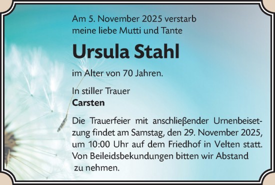 Traueranzeige von Ursula Stahl von Märkische Oderzeitung