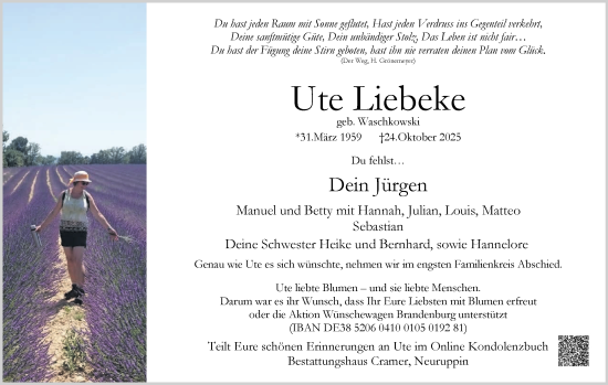 Traueranzeige von Ute Liebeke von Märkische Oderzeitung