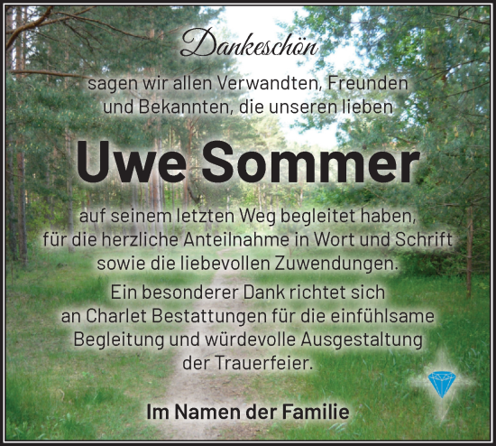 Traueranzeige von Uwe Sommer von Märkische Oderzeitung