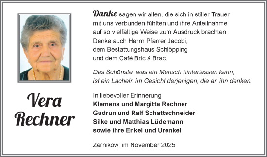 Traueranzeige von Vera Rechner von Märkische Oderzeitung