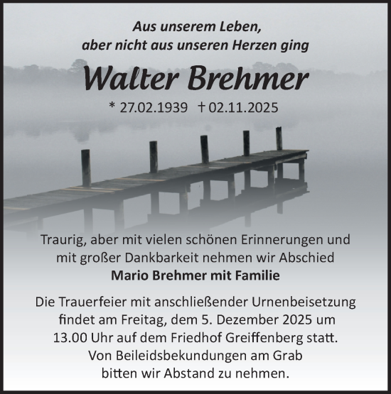 Traueranzeige von Walter Brehmer von MO Uckerm.-Anz.