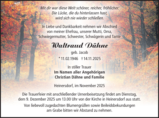 Traueranzeige von Waltraud Dähne von MO Uckerm.-Anz.