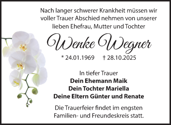 Traueranzeige von Wenke Wegner von Märkische Oderzeitung
