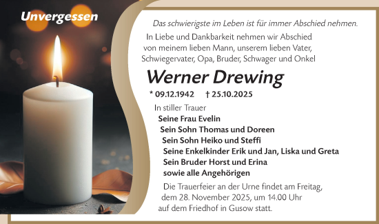 Traueranzeige von Werner Drewing von MO Oderld.-Echo