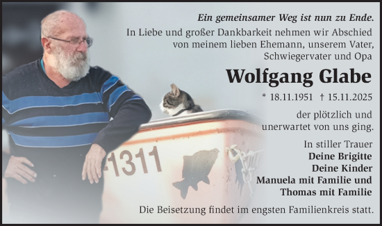 Traueranzeige von Wolfgang Glabe von MO Uckerm.-Anz.