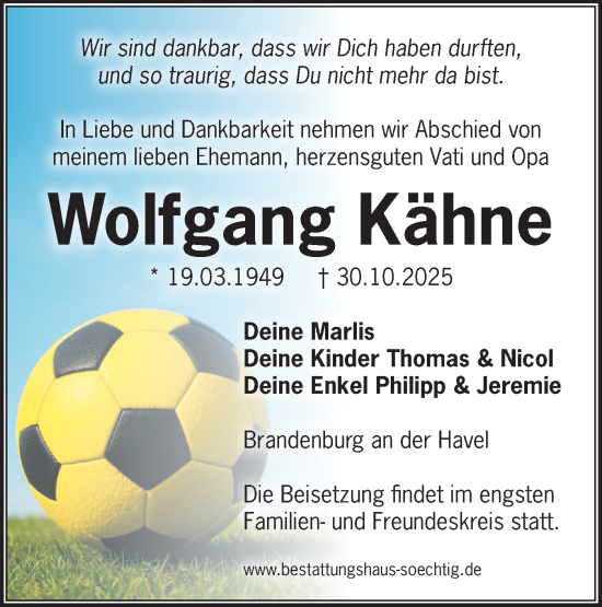 Traueranzeige von Wolfgang Kähne von Märkische Oderzeitung