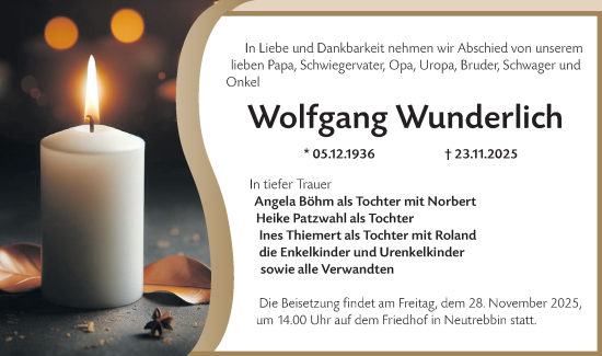 Traueranzeige von Wolfgang Wunderlich von MO Oderld.-Echo