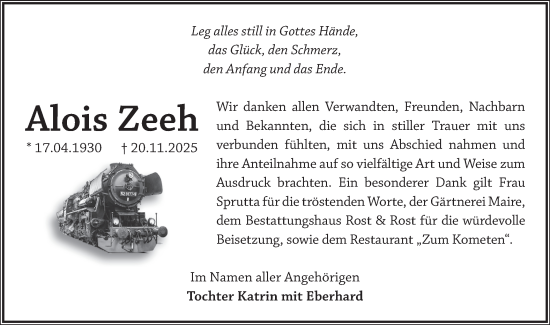 Traueranzeige von Alois Zeeh von Märkische Oderzeitung