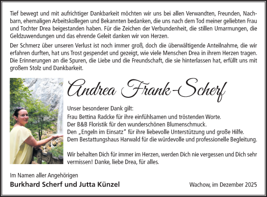 Traueranzeige von Andrea Frank-Scherf von Märkische Oderzeitung