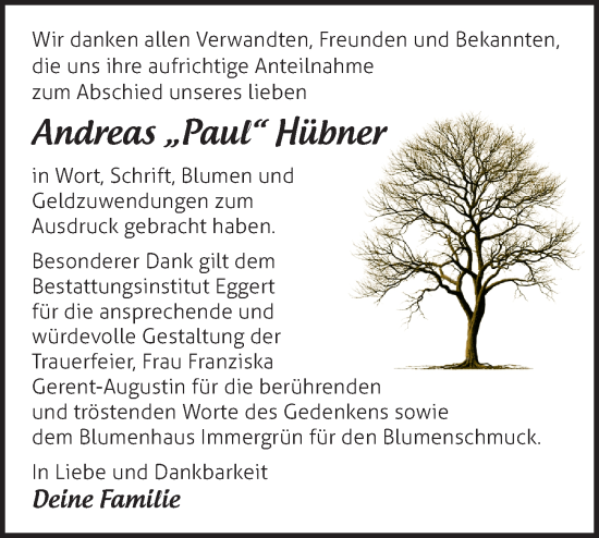 Traueranzeige von Andreas Hübner von MO Uckerm.-Anz.