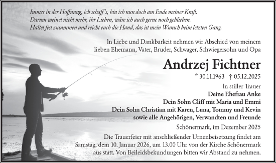 Traueranzeige von Andrzej Fichtner von MO Uckerm.-Anz.