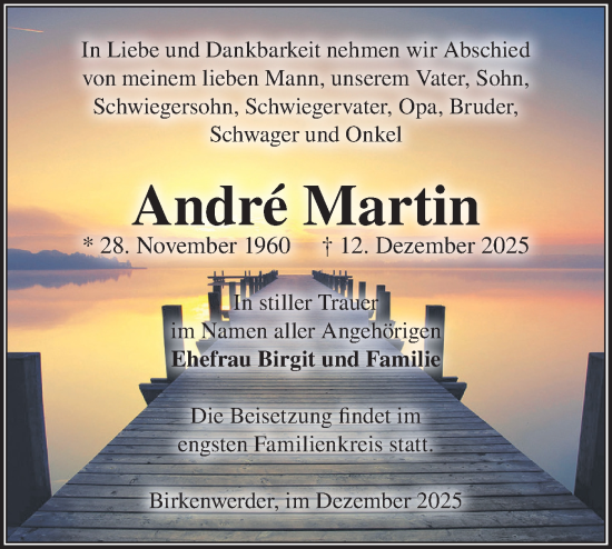 Traueranzeige von André Martin von Märkische Oderzeitung