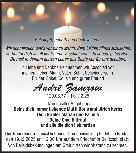 Traueranzeige von André Zamzow von MO Uckerm.-Anz.