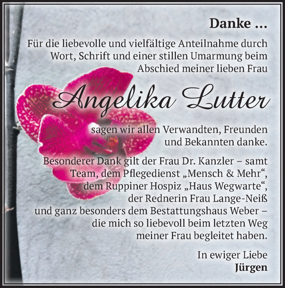  Traueranzeige für Angelika Lutter vom 06.12.2025 aus Märkische Oderzeitung