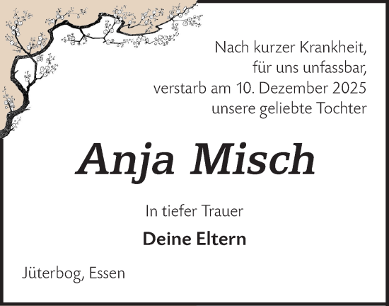 Traueranzeige von Anja Misch von Blickpunkt Jüterbog/Luckenwalde