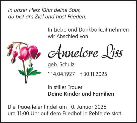 Traueranzeige von Annelore Liss von Märkische Oderzeitung