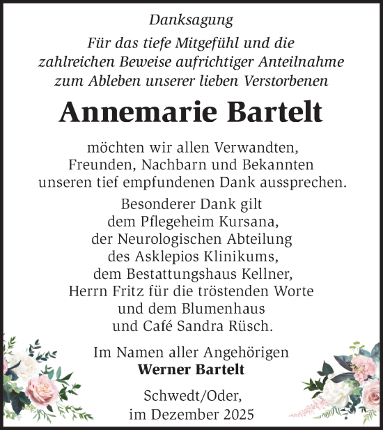 Traueranzeige von Annemarie Bartelt von MO Uckerm.-Anz.