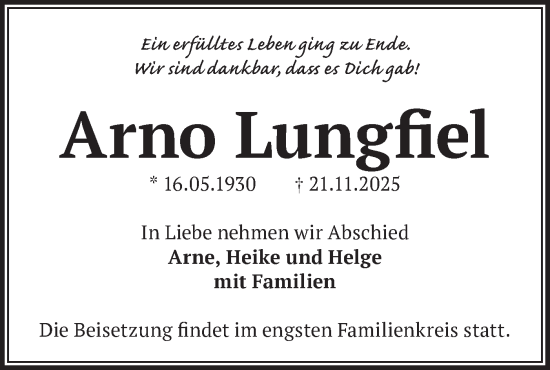 Traueranzeige von Arno Lungfiel von Märkische Oderzeitung
