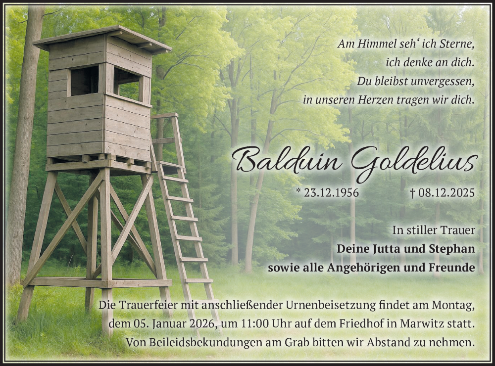  Traueranzeige für Balduin Goldelius vom 20.12.2025 aus Märkische Oderzeitung