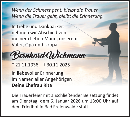 Traueranzeige von Bernhard Wichmann von MO Oderld.-Echo