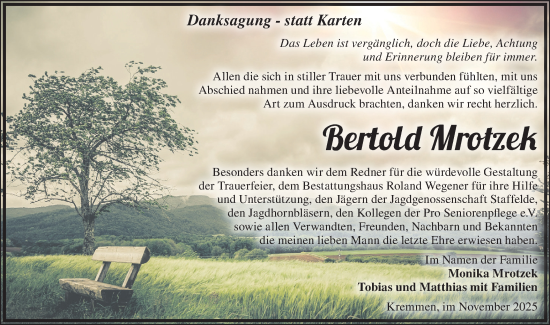 Traueranzeige von Bertold Mrotzek von Märkische Oderzeitung