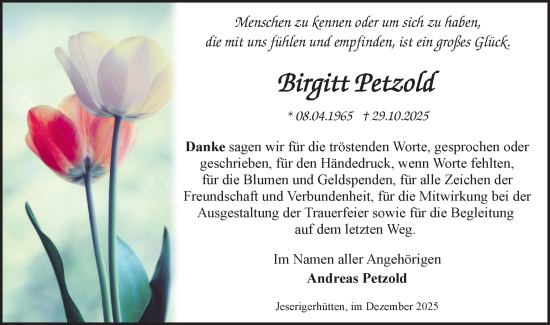Traueranzeige von Birgitt Petzold von Märkische Oderzeitung