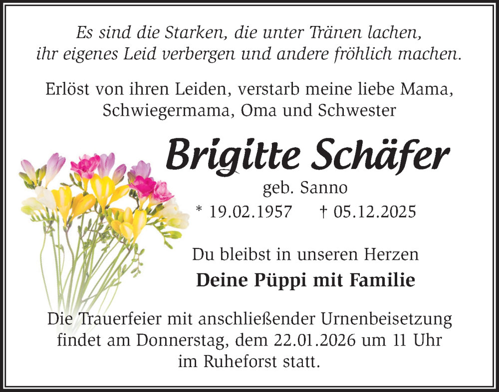  Traueranzeige für Brigitte Schäfer vom 20.12.2025 aus Märkische Oderzeitung