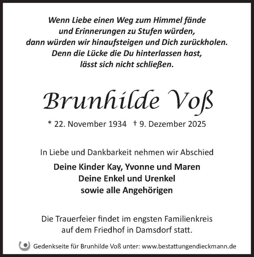  Traueranzeige für Brunhilde Voß vom 20.12.2025 aus Märkische Oderzeitung