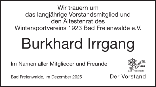 Traueranzeige von Burkhard Irrgang von MO Oderld.-Echo