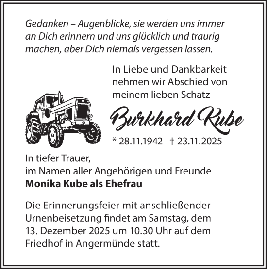 Traueranzeige von Burkhard Kube von Märkische Oderzeitung