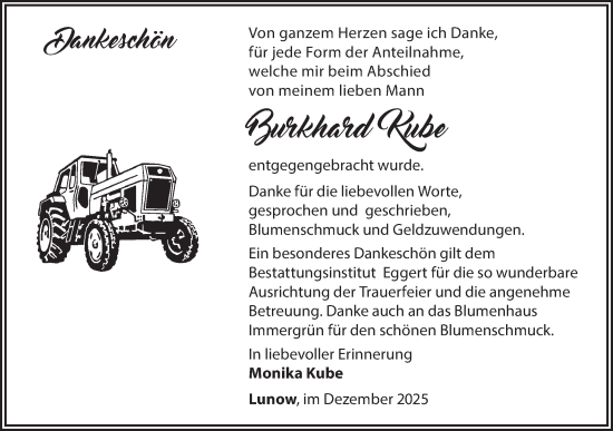 Traueranzeige von Burkhard Kube von Märkische Oderzeitung