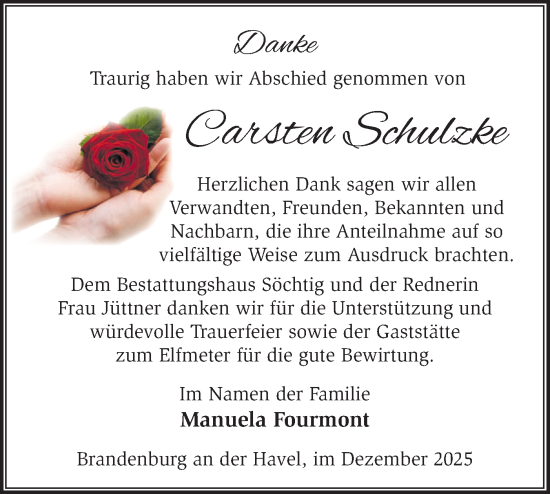 Traueranzeige von Carsten Schulzke von Märkische Oderzeitung