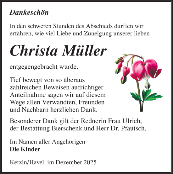 Traueranzeige von Christa Müller von Märkische Oderzeitung