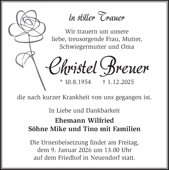 Traueranzeige von Christel Breuer von Blickpunkt Königs Wusterhausen