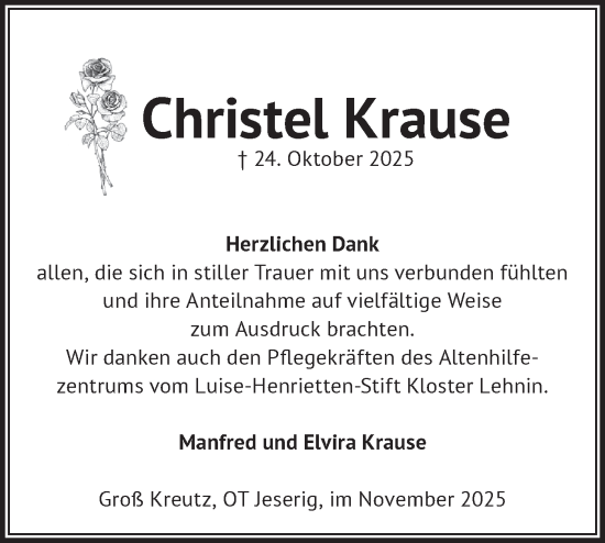 Traueranzeige von Christel Krause von Märkische Oderzeitung