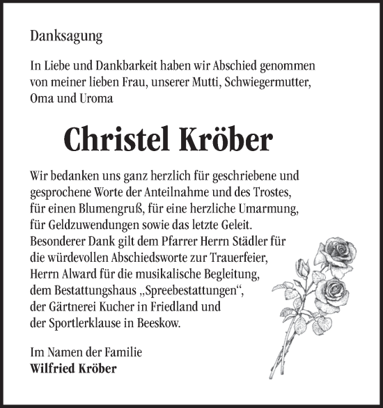 Traueranzeige von Christel Kröber von Märkische Oderzeitung