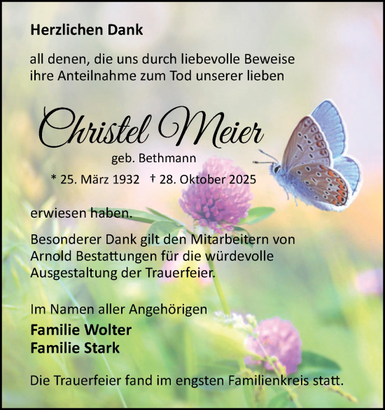 Traueranzeige von Christel Meier von Märkische Oderzeitung