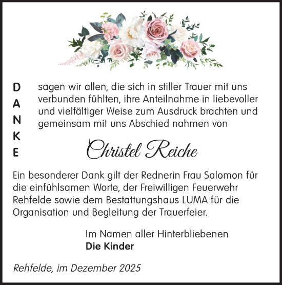 Traueranzeige von Christel Reiche von Märkische Oderzeitung