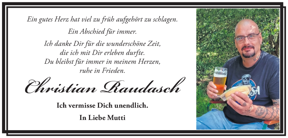  Traueranzeige für Christian Raudasch vom 13.12.2025 aus MO Oderld.-Echo
