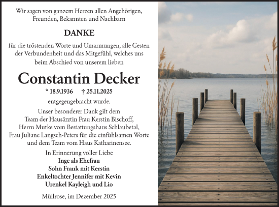 Traueranzeige von Constantin Decker von Märkische Oderzeitung