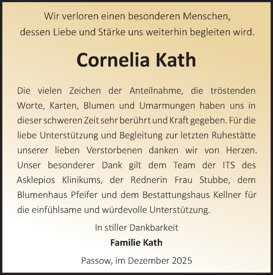 Traueranzeige von Cornelia Kath von MO Uckerm.-Anz.