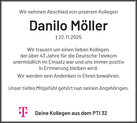 Traueranzeige von Danilo Möller von Märkische Oderzeitung