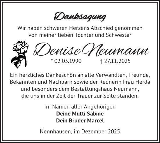 Traueranzeige von Denise Neumann von Märkische Oderzeitung