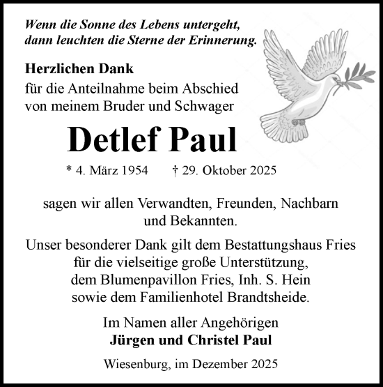 Traueranzeige von Detlef Paul von Märkische Oderzeitung